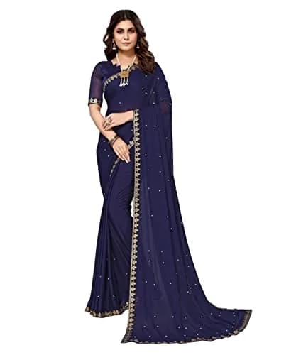 Yashika Navy Lycra Blend Saree with Unstitched Blouse 6.3m | Party Wear & Festive Occasion thumbnail 1