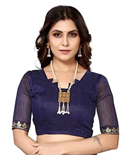 Yashika Navy Lycra Blend Saree with Unstitched Blouse 6.3m | Party Wear & Festive Occasion thumbnail 5