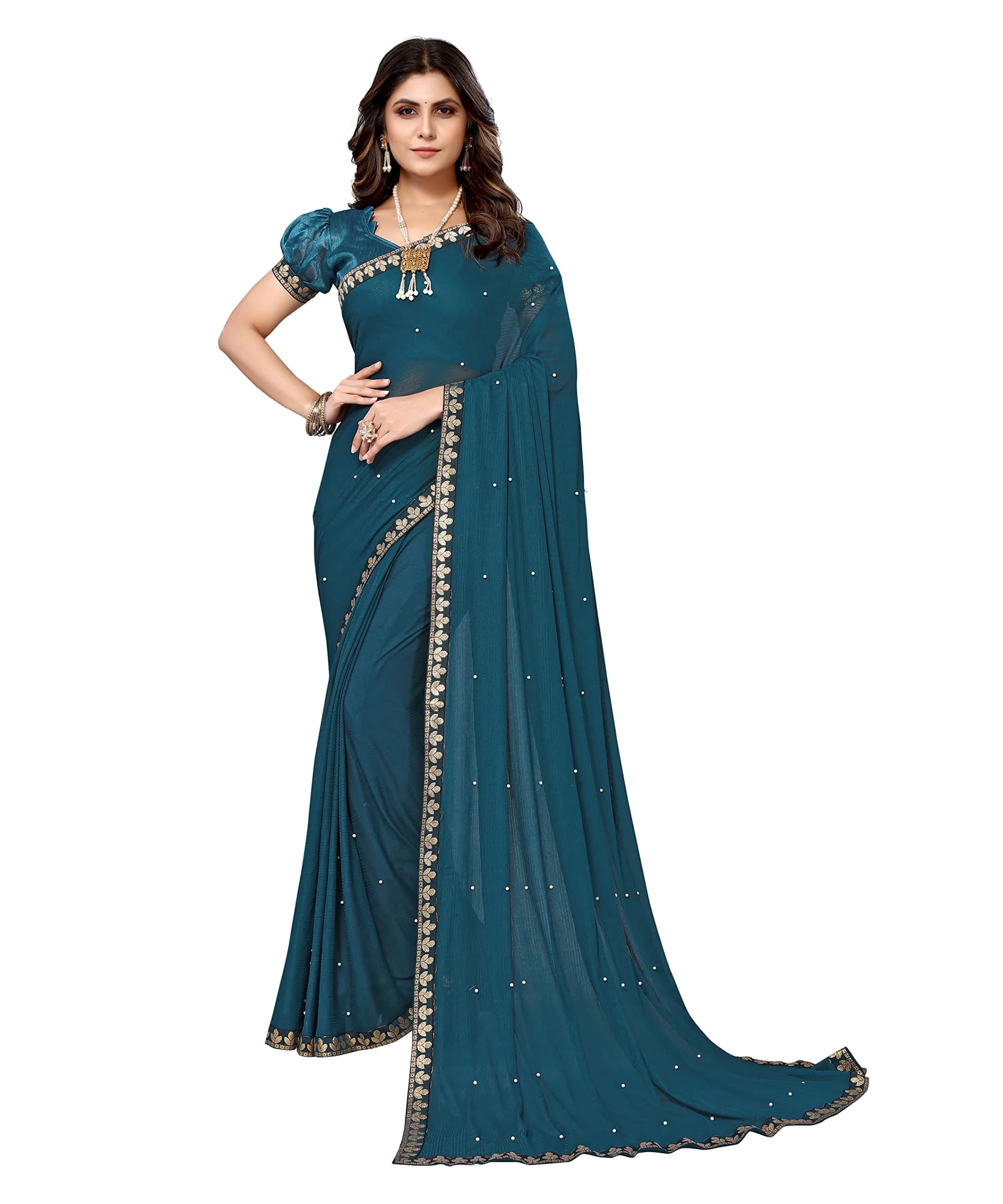 Yashika Lycra Blend Saree with Blouse Grey One Size | Floral Woven Fabric — Rama