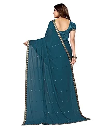Yashika Lycra Blend Saree Rama with Blouse Piece | 5.2m Saree + 0.8m Blouse thumbnail 4