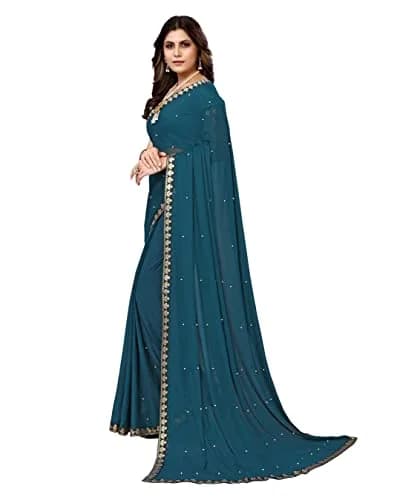 Yashika Lycra Blend Saree Rama with Blouse Piece | 5.2m Saree + 0.8m Blouse thumbnail 2
