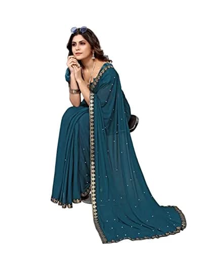 Yashika Lycra Blend Saree Rama with Blouse Piece | 5.2m Saree + 0.8m Blouse thumbnail 3