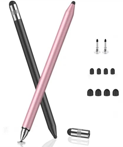 MEKO 3-in-1 Universal Stylus Pen for Touchscreens, 2-Pack Black/Rose Gold | Highly Sensitive Disc & Rubber Tips thumbnail 1