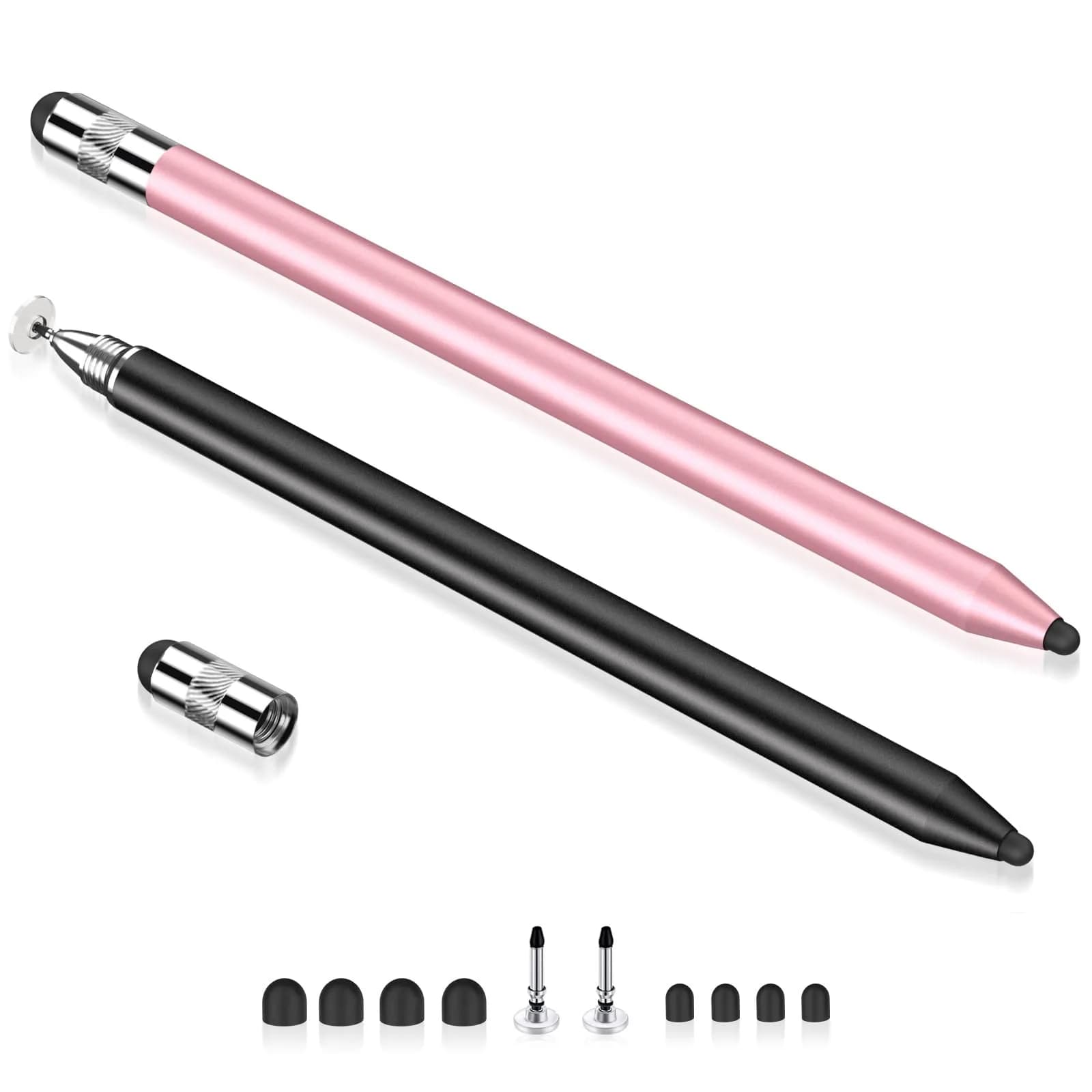 MEKO 3-in-1 Universal Stylus Pen for Touchscreens, 2-Pack Black/Rose Gold | Highly Sensitive Disc & Rubber Tips thumbnail 8