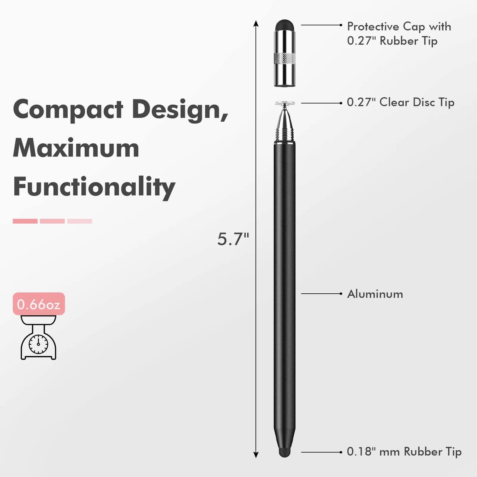 MEKO 3-in-1 Universal Stylus Pen for Touchscreens, 2-Pack Black/Rose Gold | Highly Sensitive Disc & Rubber Tips thumbnail 3