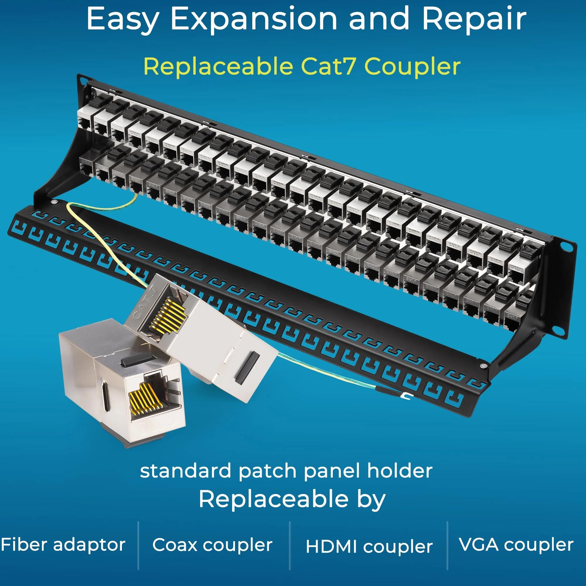 Rapink 48 Port Cat7 STP Shielded Patch Panel 19-Inch | Toolless Termination for 10Gbps Speeds - view 5