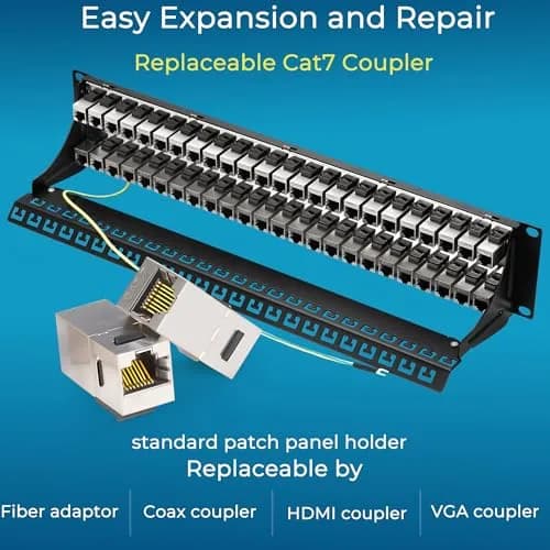Rapink 48 Port Cat7 STP Shielded Patch Panel 19-Inch | Toolless Termination for 10Gbps Speeds thumbnail 5