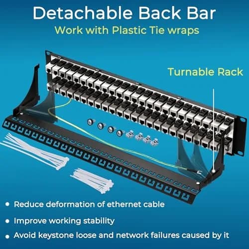Rapink 48 Port Cat7 STP Shielded Patch Panel 19-Inch | Toolless Termination for 10Gbps Speeds thumbnail 6