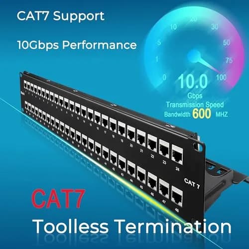 Rapink 48 Port Cat7 STP Shielded Patch Panel 19-Inch | Toolless Termination for 10Gbps Speeds thumbnail 2