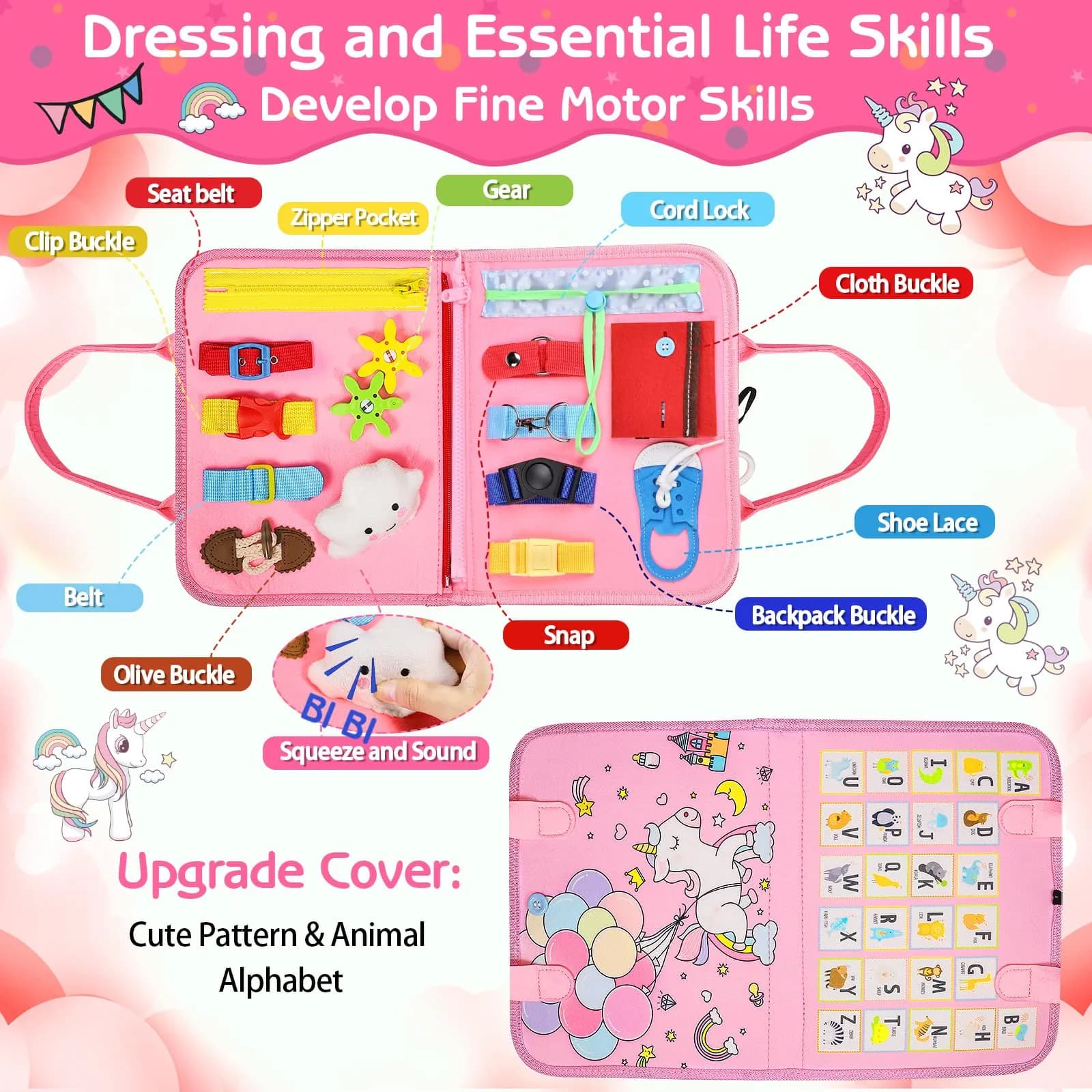 Esjay Fairy Horse Toddler Busy Board - Montessori Sensory Book for Fine Motor Skills - view 2
