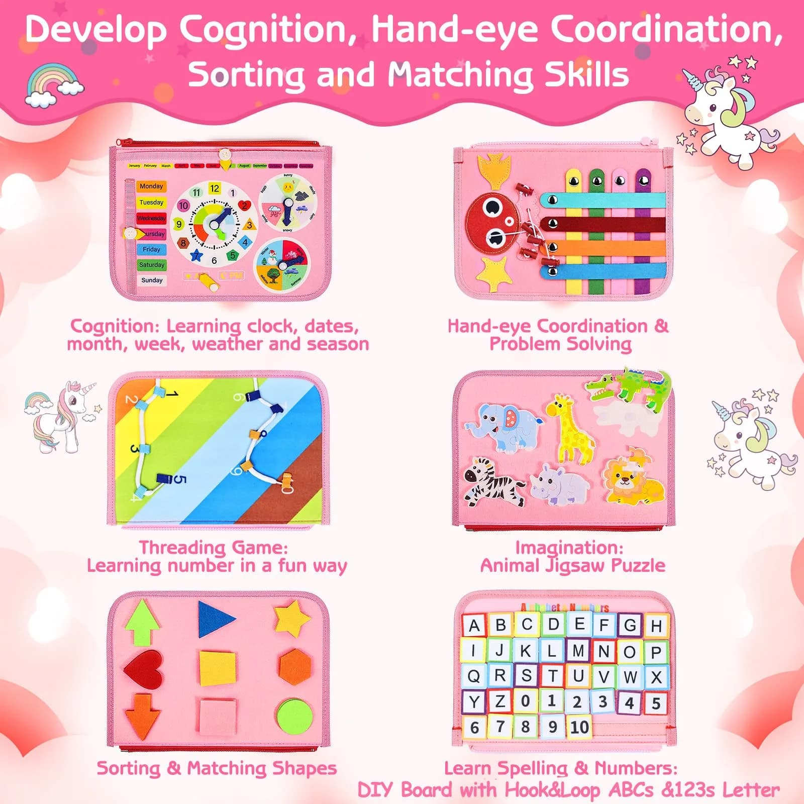 Esjay Fairy Horse Toddler Busy Board - Montessori Sensory Book for Fine Motor Skills - view 3