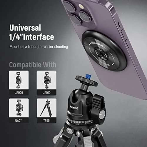 NEEWER Magnetic Phone Tripod Mount Adapter with 1/4" Holes & 600g Load Capacity | Black Aluminum Alloy thumbnail 3