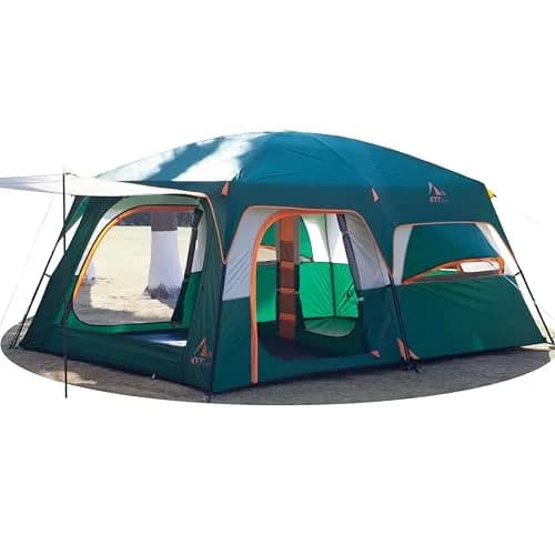 KTT Extra Large Tent 12 Person | Waterproof Cabin Design with 2 Bay Windows (14.1ft x 10ft x 6.58ft) thumbnail 1
