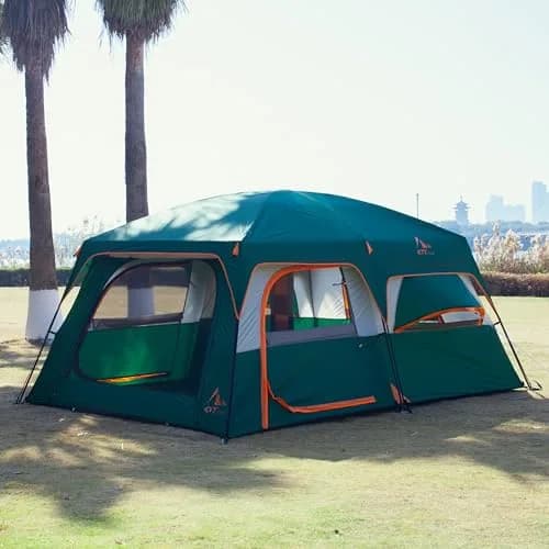 KTT Extra Large Tent 12 Person | Waterproof Cabin Design with 2 Bay Windows (14.1ft x 10ft x 6.58ft) thumbnail 2