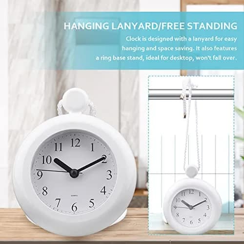 LVOERTUIG Waterproof Shower Clock, Silent Analog Bathroom Clock with Rope & Stand | IP3 Waterproof thumbnail 5