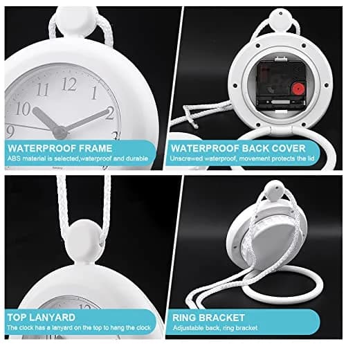 LVOERTUIG Waterproof Shower Clock, Silent Analog Bathroom Clock with Rope & Stand | IP3 Waterproof thumbnail 9