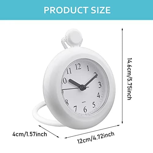 LVOERTUIG Waterproof Shower Clock, Silent Analog Bathroom Clock with Rope & Stand | IP3 Waterproof thumbnail 2