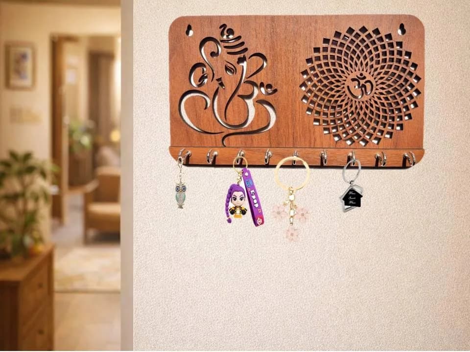 My Dream Carts Ganesha Chakra Key Holder 24cm x 14cm x 2.5cm | 9 Stainless Steel Hooks thumbnail 1