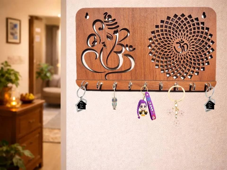 My Dream Carts Ganesha Chakra Key Holder 24cm x 14cm x 2.5cm | 9 Stainless Steel Hooks thumbnail 6