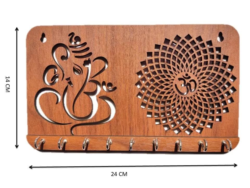 My Dream Carts Ganesha Chakra Key Holder 24cm x 14cm x 2.5cm | 9 Stainless Steel Hooks - view 7