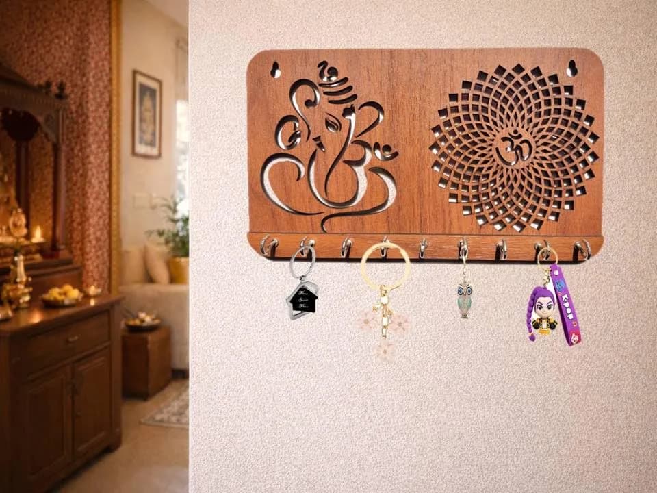 My Dream Carts Ganesha Chakra Key Holder 24cm x 14cm x 2.5cm | 9 Stainless Steel Hooks thumbnail 8