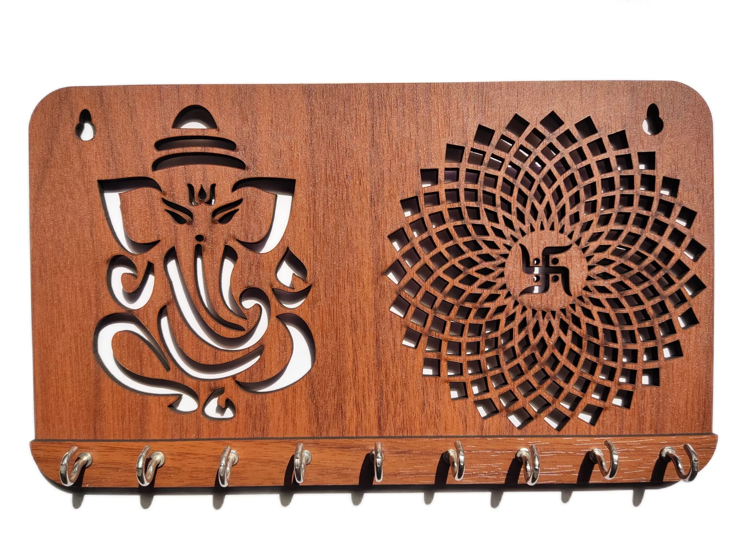 My Dream Carts Ganesha Chakra Key Holder 24cm x 14cm x 2.5cm | 9 Stainless Steel Hooks - view 9