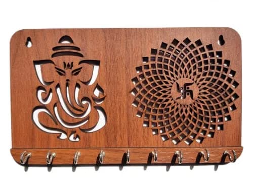 My Dream Carts Ganesha Chakra Key Holder 24cm x 14cm x 2.5cm | 9 Stainless Steel Hooks thumbnail 9