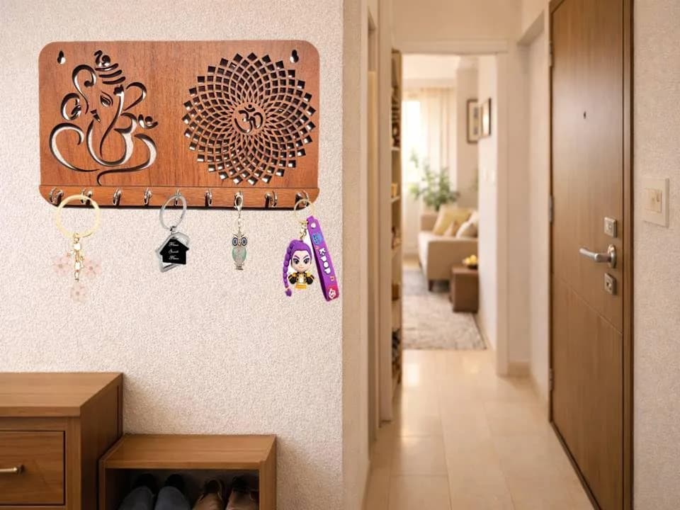 My Dream Carts Ganesha Chakra Key Holder 24cm x 14cm x 2.5cm | 9 Stainless Steel Hooks thumbnail 3