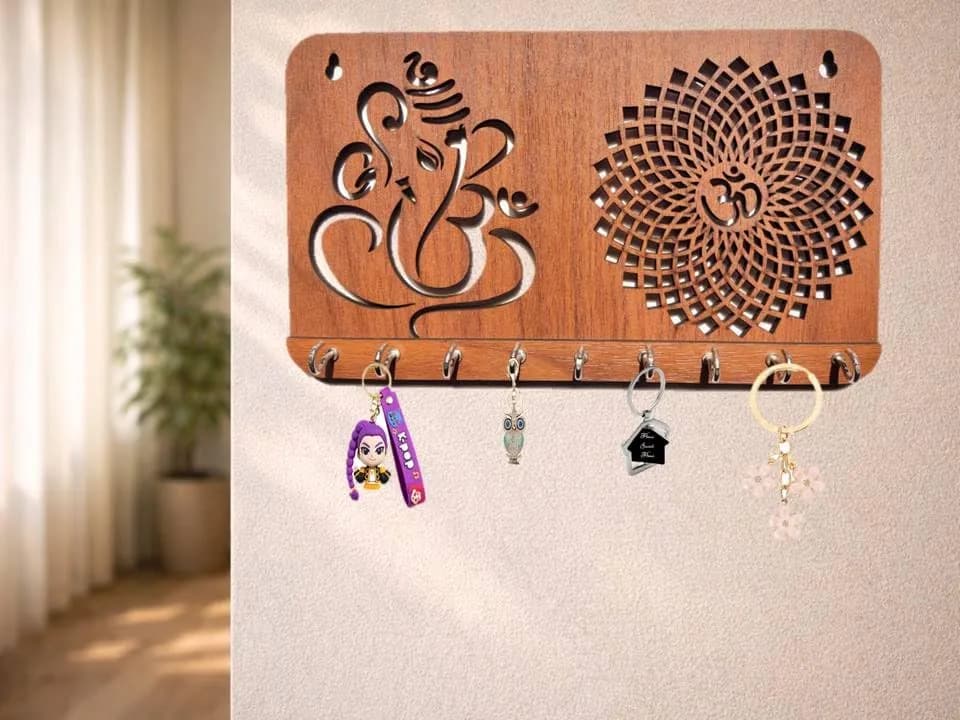 My Dream Carts Ganesha Chakra Key Holder 24cm x 14cm x 2.5cm | 9 Stainless Steel Hooks thumbnail 4