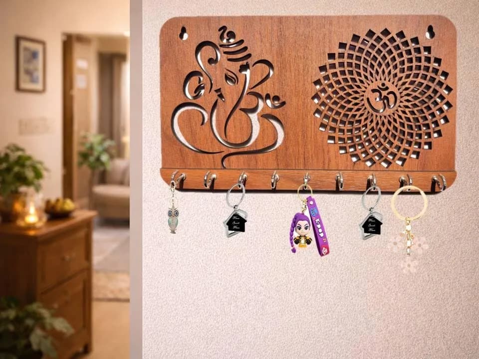 My Dream Carts Ganesha Chakra Key Holder 24cm x 14cm x 2.5cm | 9 Stainless Steel Hooks thumbnail 5