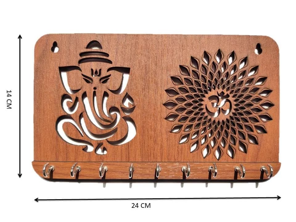 My Dream Carts Ganesha Om Chakra Key Holder 24cm x 14cm x 2.5cm | 9 Stainless Steel Hooks for Home & Office thumbnail 3
