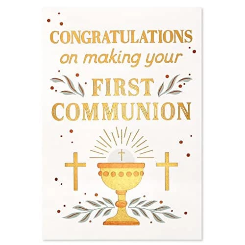 American Greetings First Communion Congratulations Card | Religious Chalice Design, Gold Foil Lettering, 4.625 x 6.75 in. thumbnail 4