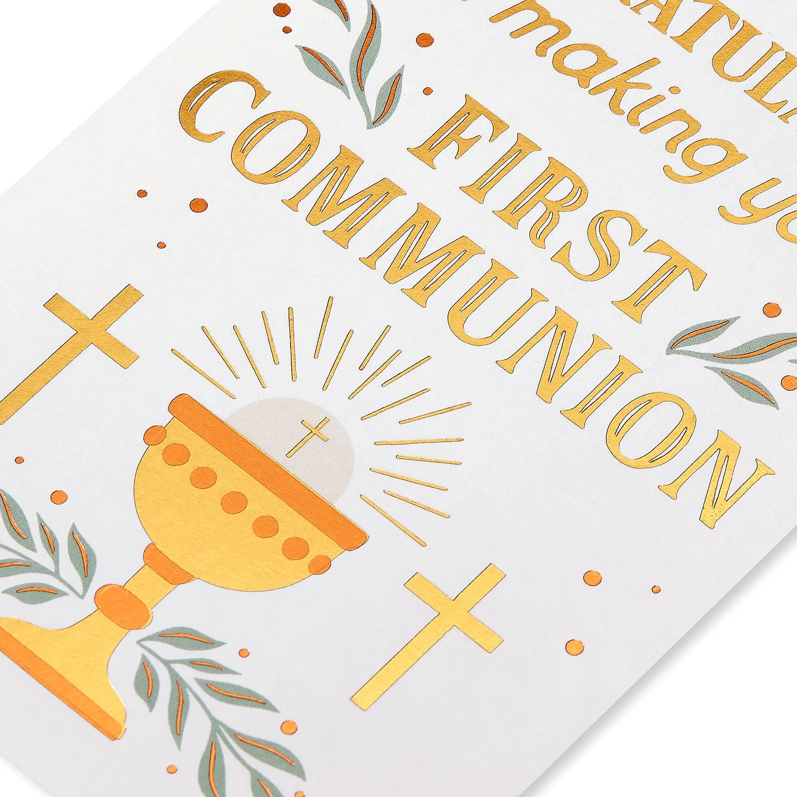 American Greetings First Communion Congratulations Card | Religious Chalice Design, Gold Foil Lettering, 4.625 x 6.75 in. - view 5