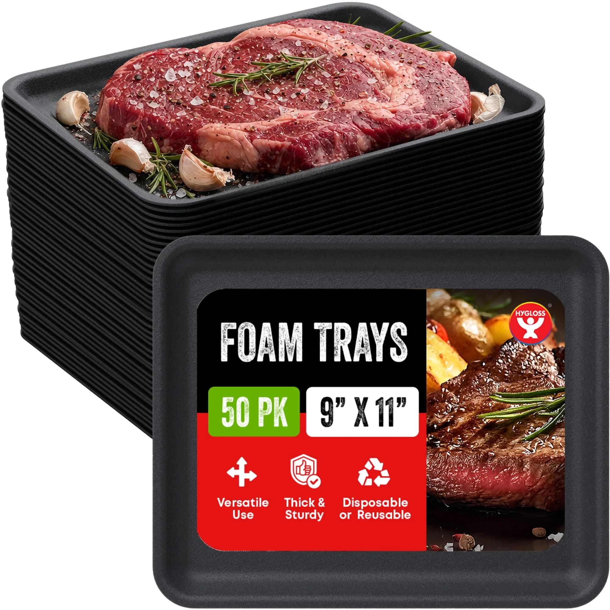 Hygloss Black Foam Trays for Food & Crafts, 9 x 11 Inch | Versatile, Sturdy & Disposable
