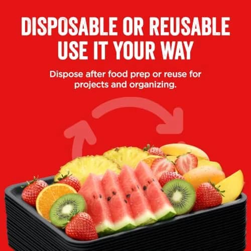 Hygloss Black Foam Trays for Food & Crafts, 9 x 11 Inch | Versatile, Sturdy & Disposable thumbnail 3