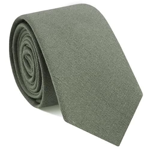 Mantieqingway Skinny Tie for Men, Cotton Linen, Sage Green | 2.95 inch Wide, Formal & Casual thumbnail 1