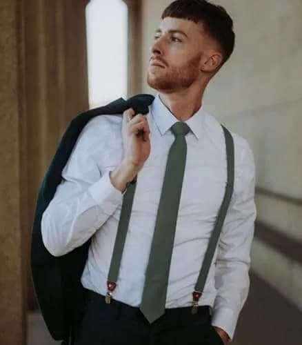 Mantieqingway Skinny Tie for Men, Cotton Linen, Sage Green | 2.95 inch Wide, Formal & Casual thumbnail 4