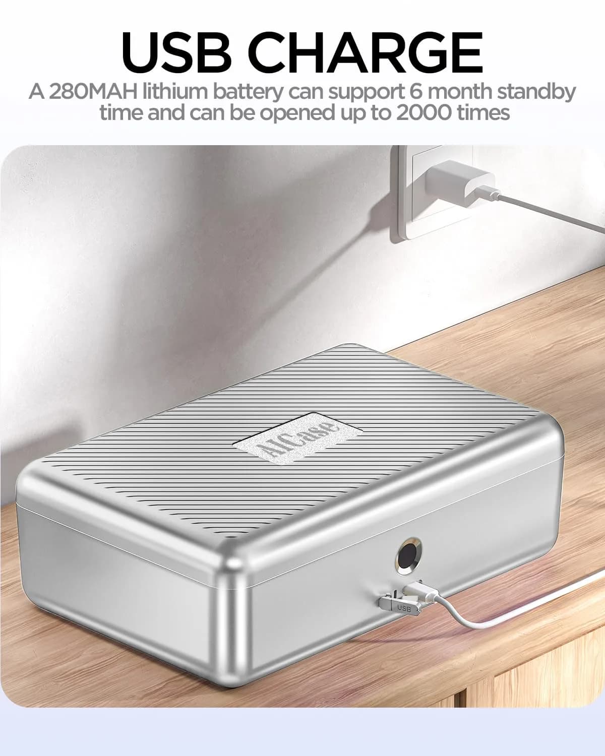 AICase Biometric Fingerprint Storage Box 22.9cm (9 inches) | Quick Access Security Safe - view 5