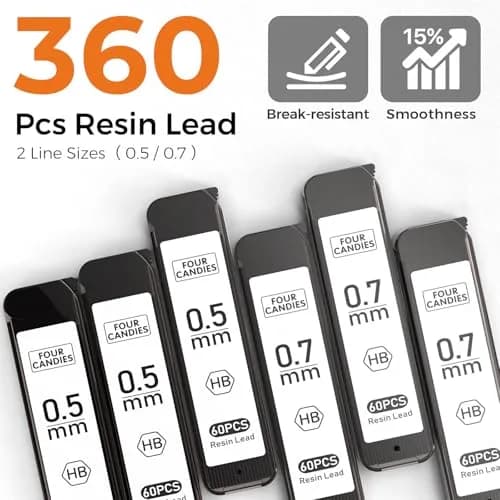 Four Candies Metal Mechanical Pencils Set 0.5mm & 0.7mm (2-Pack, Black) | Smooth Writing & Durable Leads thumbnail 4