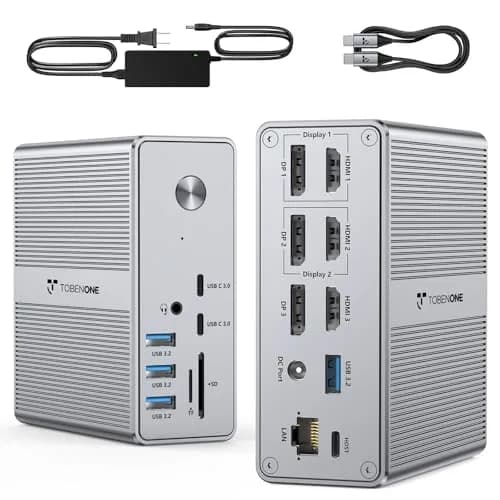Tobenone DisplayLink Docking Station 3 Monitors 18 Ports | Triple 4K@60Hz, 120W Power Adapter thumbnail 1