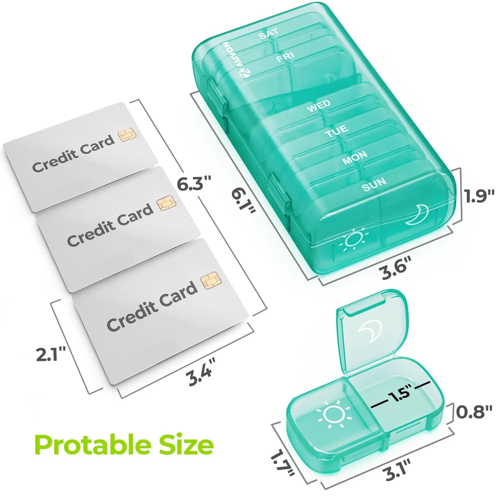 AUVON XL 7 Day AM/PM Pill Organizer - Cyan | Large Compartments & Privacy Protection for Weekly Medication - view 5