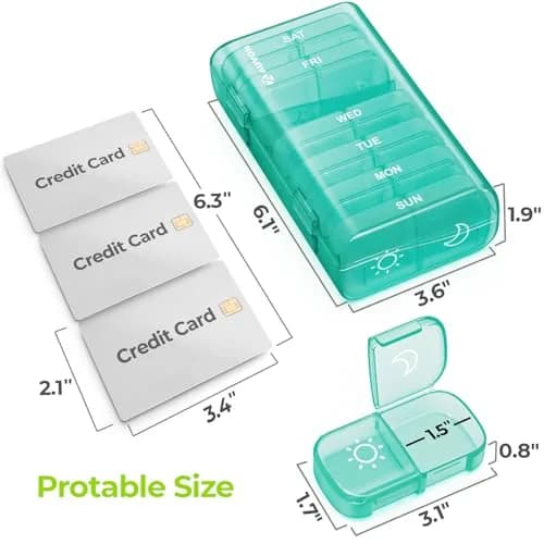 AUVON Weekly Pill Organizer 2 Times a Day, Cyan | Large Compartments for Vitamins & Supplements thumbnail 5