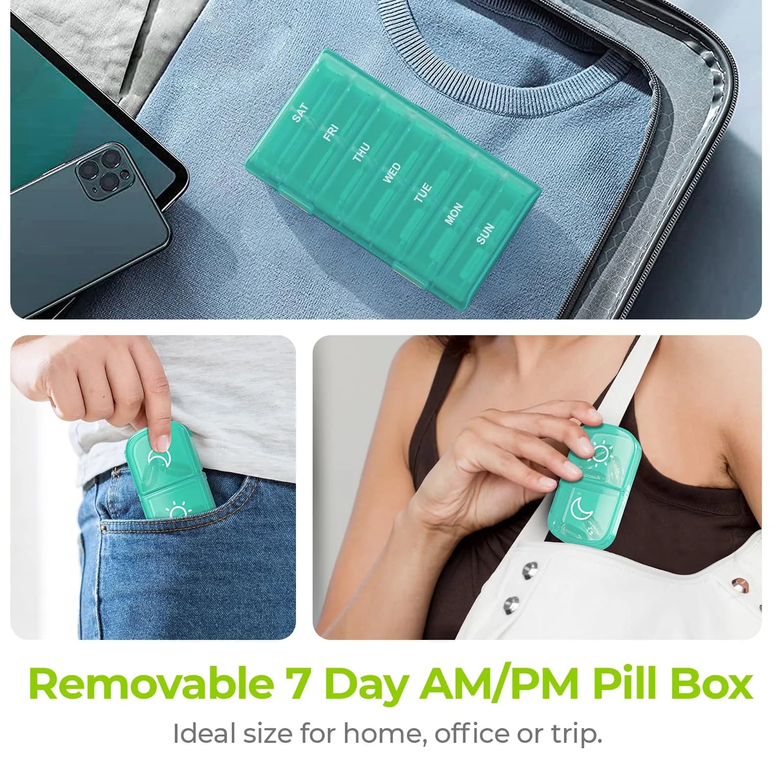 AUVON XL 7 Day AM/PM Pill Organizer - Cyan | Large Compartments & Privacy Protection for Weekly Medication - view 6
