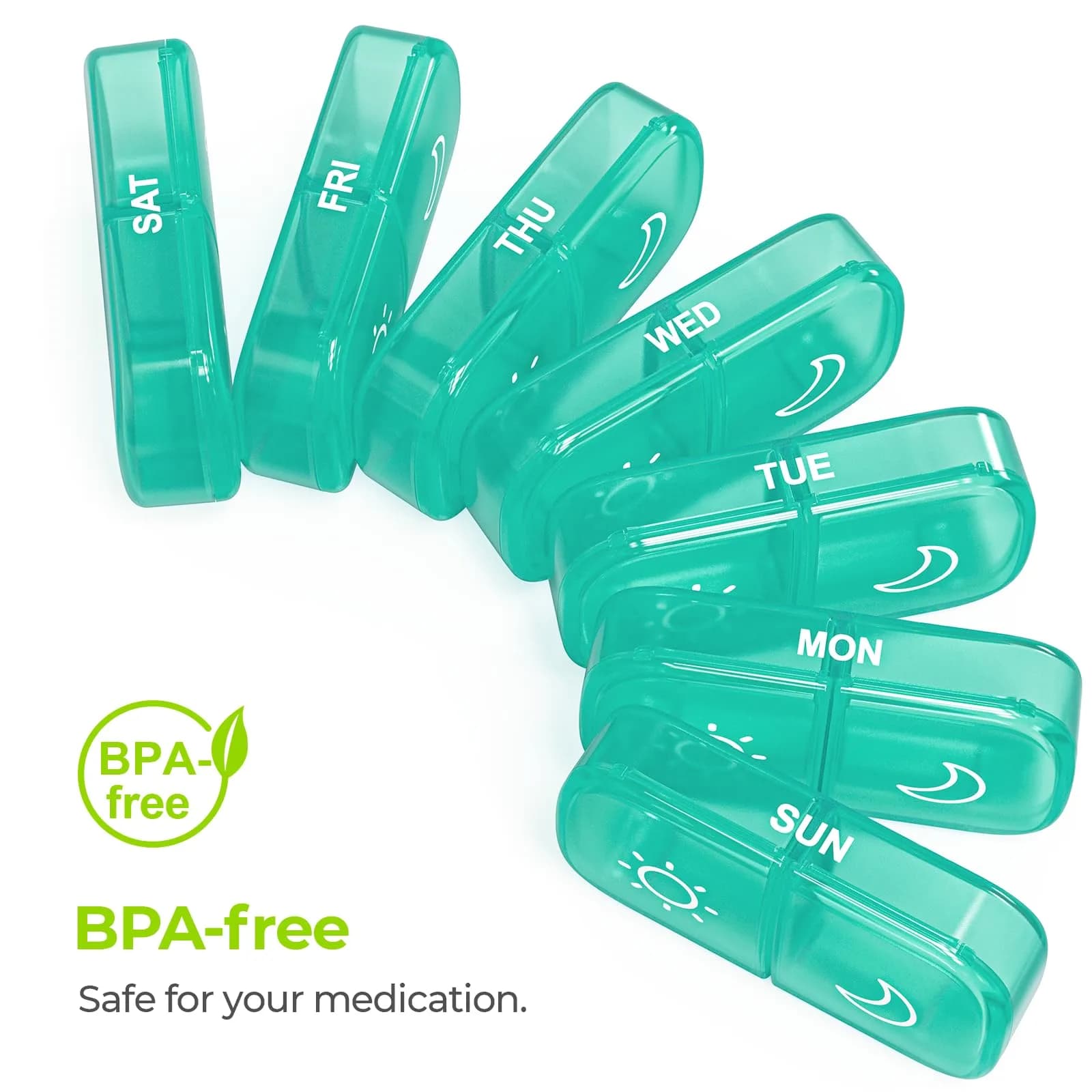 AUVON XL 7 Day AM/PM Pill Organizer - Cyan | Large Compartments & Privacy Protection for Weekly Medication - view 7