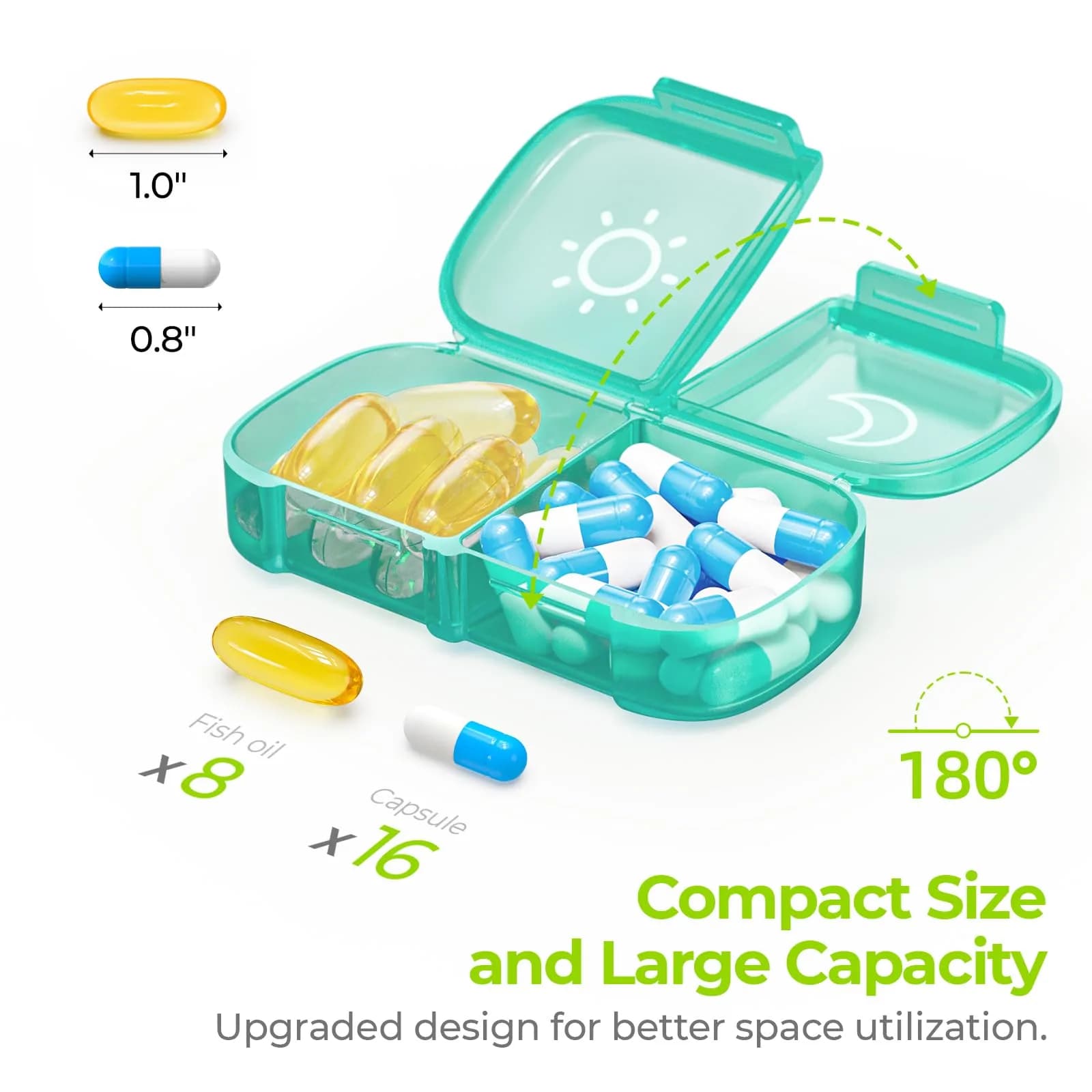 AUVON XL 7 Day AM/PM Pill Organizer - Cyan | Large Compartments & Privacy Protection for Weekly Medication - view 2