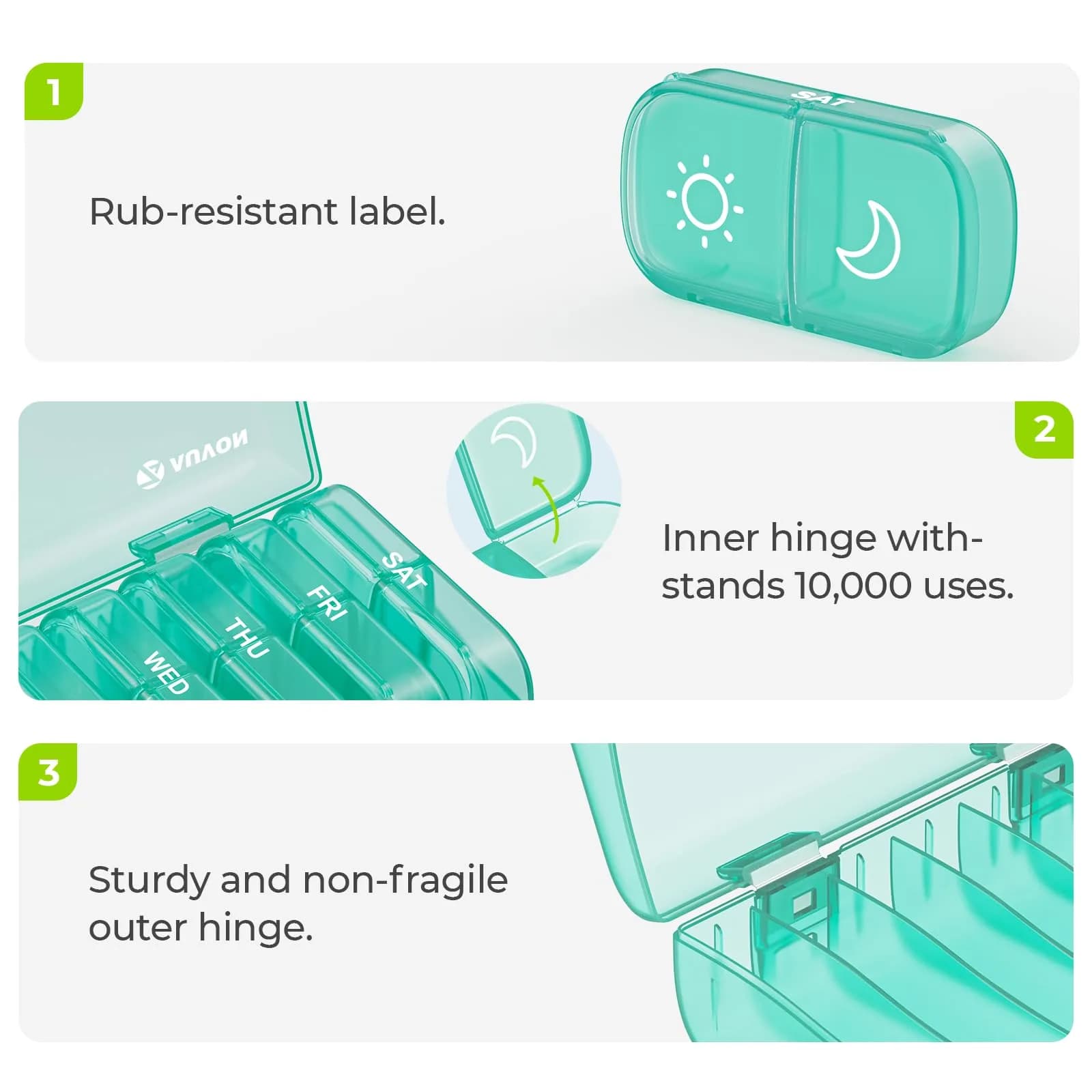 AUVON XL 7 Day AM/PM Pill Organizer - Cyan | Large Compartments & Privacy Protection for Weekly Medication - view 3