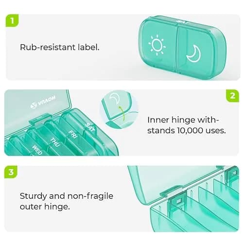 AUVON Weekly Pill Organizer 2 Times a Day, Cyan | Large Compartments for Vitamins & Supplements thumbnail 3