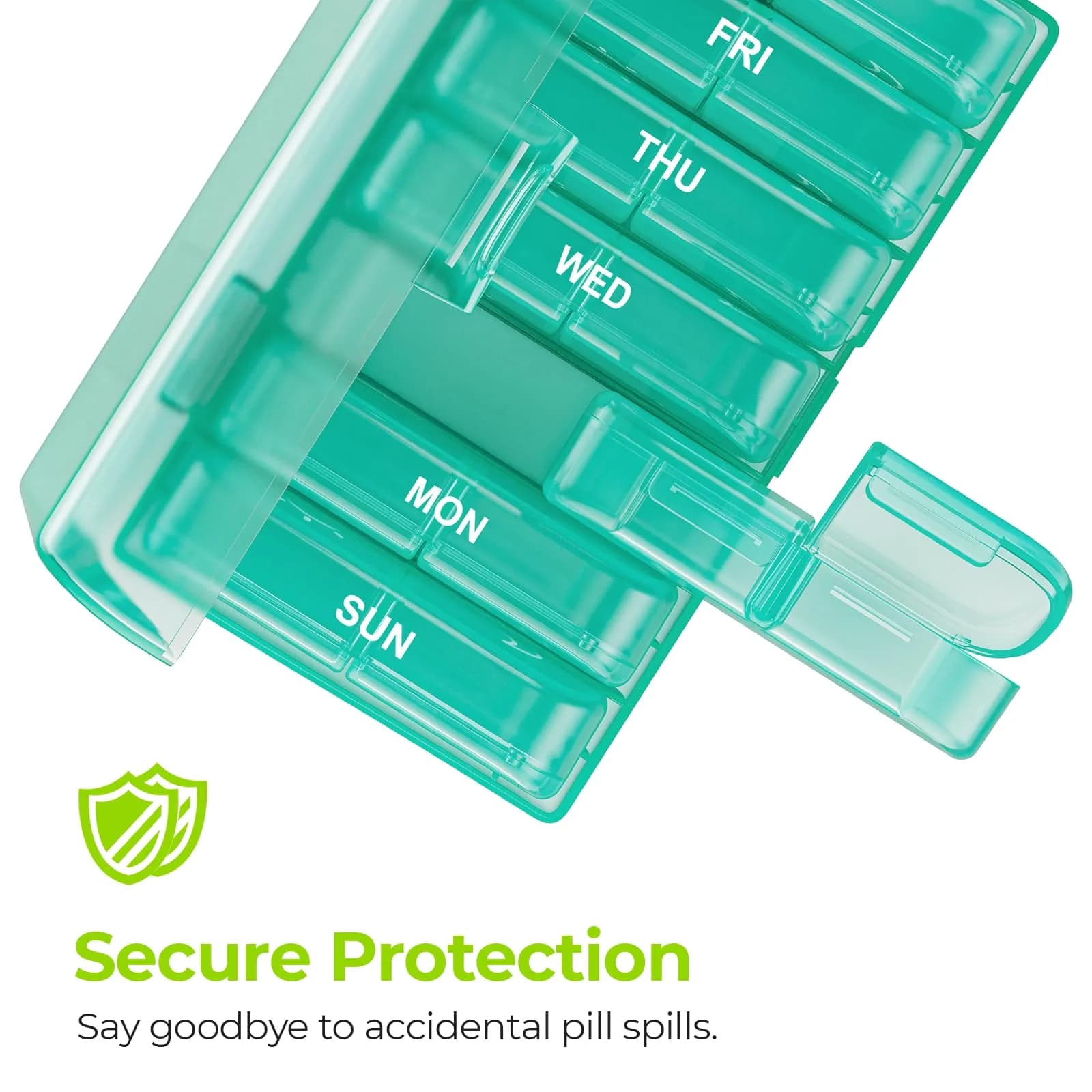 AUVON XL 7 Day AM/PM Pill Organizer - Cyan | Large Compartments & Privacy Protection for Weekly Medication - view 4