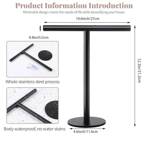 bluebyrne T-Shape Bathroom Hand Towel Holder Stand SUS304 Stainless Steel 2 Pack | Rust-Resistant, Stable & Space-Saving thumbnail 6