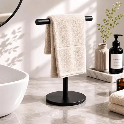 bluebyrne T-Shape Bathroom Hand Towel Holder Stand SUS304 Stainless Steel 2 Pack | Rust-Resistant, Stable & Space-Saving thumbnail 3